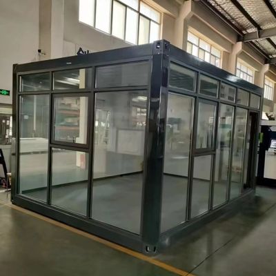 20ft شیشه پرده دیوار پیش ساخته کانتینر خانه برای مغازه اتاق نمایش